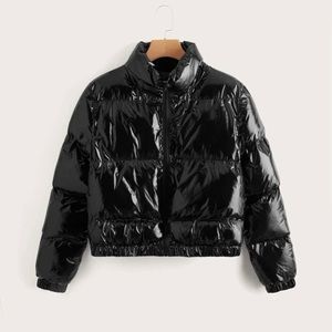 solid zip front padded coat